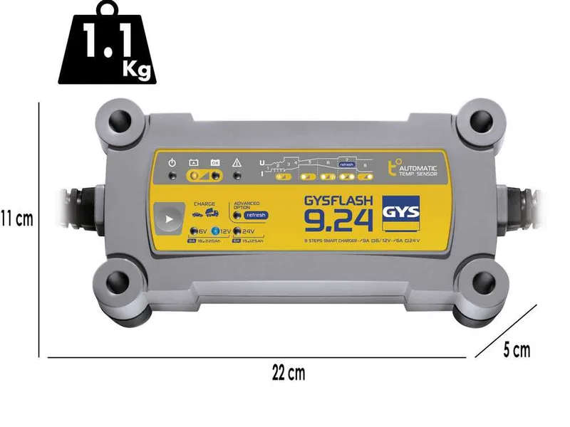 GYS Flash 9.24 - Chargeur et mainteneur de charge automatique - Batteries 6 - 12 - 24 V