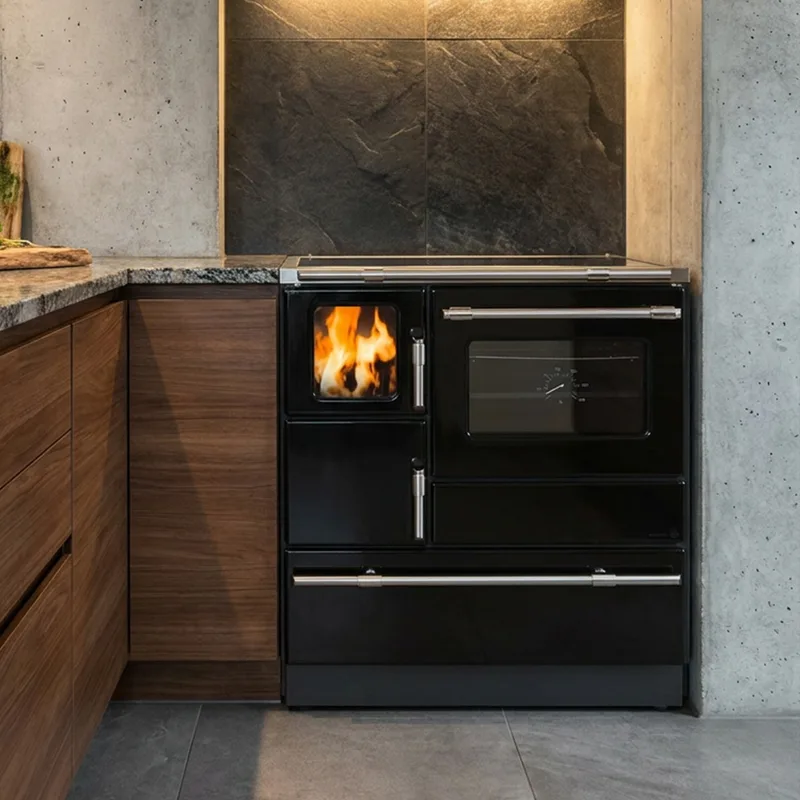 Wamsler K 128 F Cuisinière à bois à droite cachemire mat avec plaque vitrocéramique