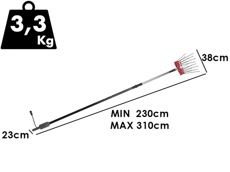 Lisam Swing 36V - Peigne vibreur Électrique à batterie - Avec 8 + 8 dents en carbone - Perche télescopique - 220-300 cm