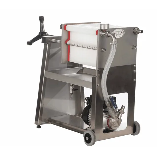 Enotecnica Pillan F20 - Filtre à plaques pour vin sur chariot - Châssis en acier INOX et pompe NOVAX