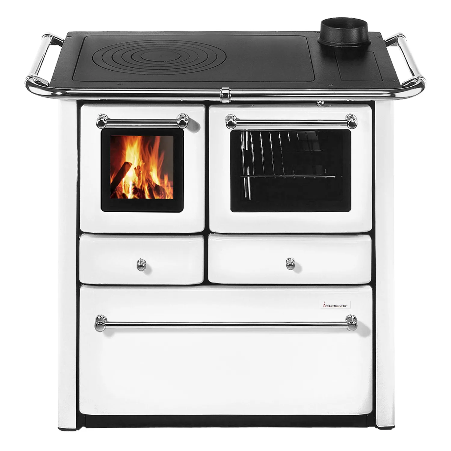 Wamsler K 85 F Cuisinière en acier blanc, four à droite
