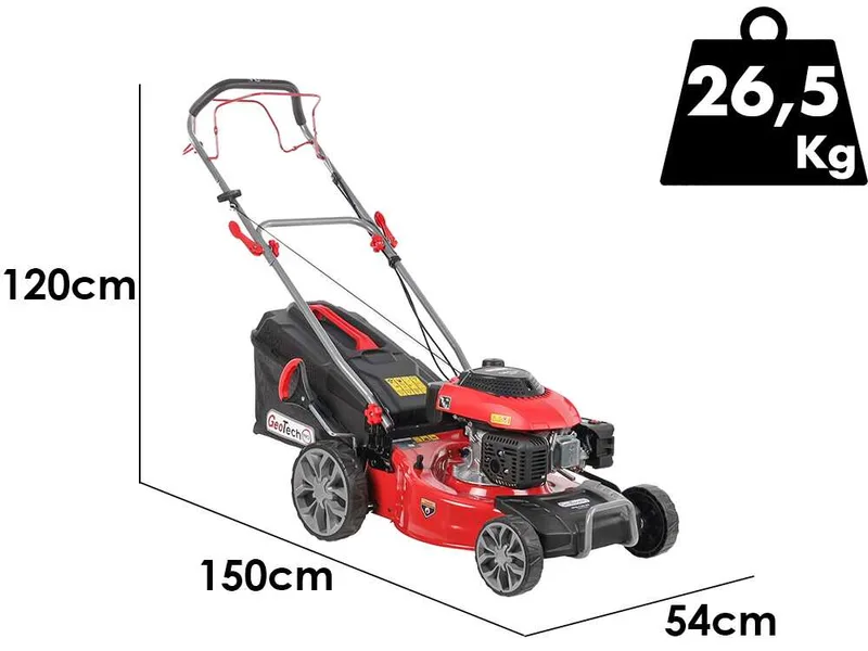 GeoTech Pro S46-140BG - Tondeuse à gazon thermique autotractée - 2en1: ramassage + éjection arrière