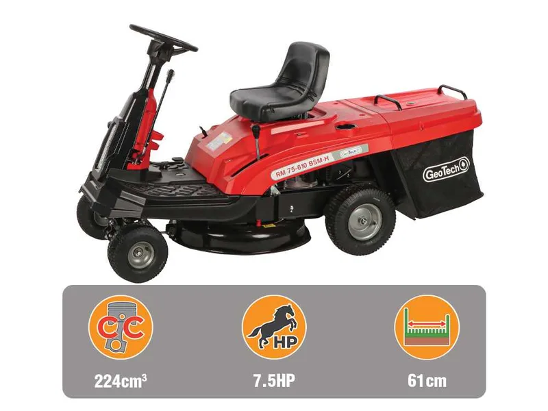 GeoTech RM 75-610 BSM-H - Tracteur tondeuse mini-rider avec transmission hydrostatique - Moteur 224 cm³