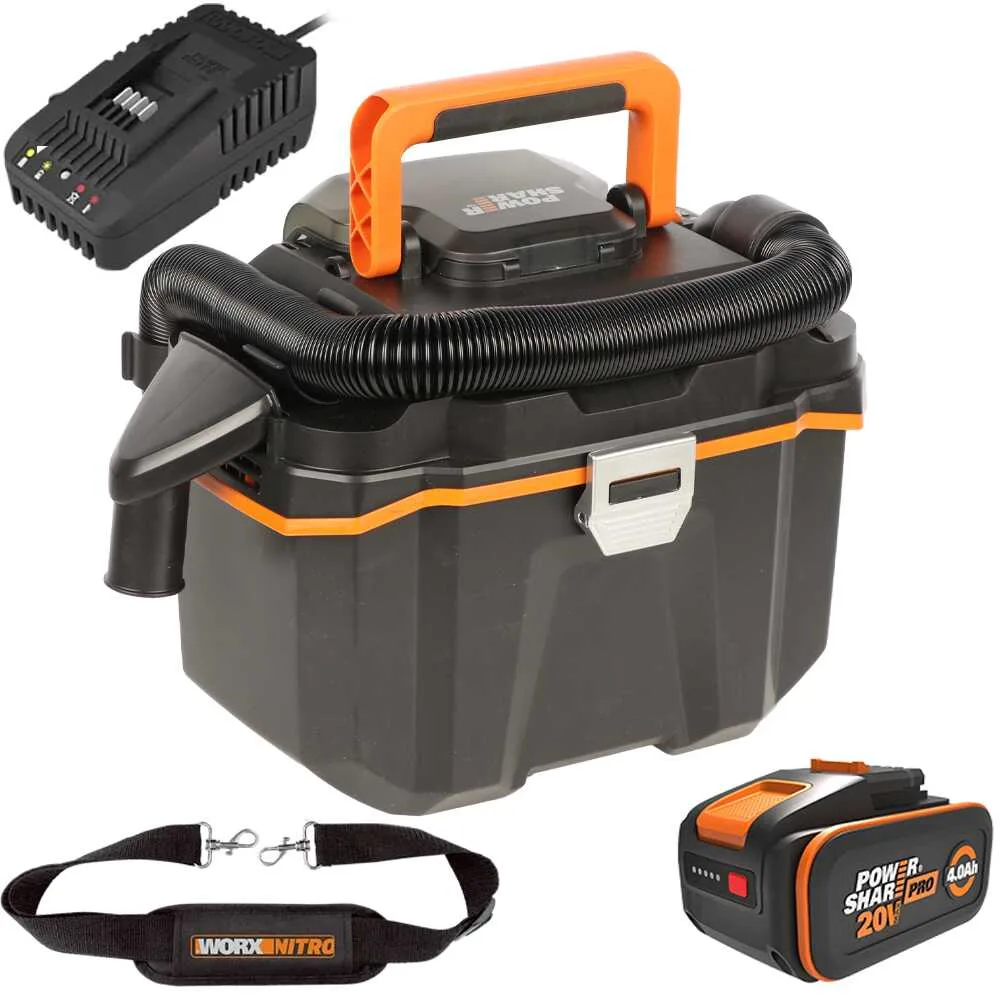 Worx Nitro WX031 - Aspirateur portable pour eau et poussières à batterie - 20 V 4,0 Ah