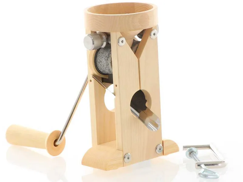 Schnitzer Campo 150g - Floconneuse manuelle de table en hêtre avec rouleaux en pierre