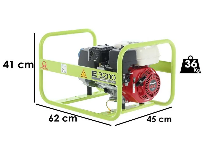 Pramac E 3200 - Groupe électrogène 2.6 KW monophasé à essence - avec moteur Honda GX 160
