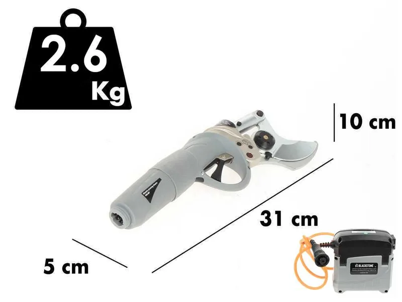 Sécateur électrique de taille Blackstone 450-BP avec perche BlackStone 32-H de 2,5 mt - batterie et chargeur inclus - Diamètre de coupe 45 mm