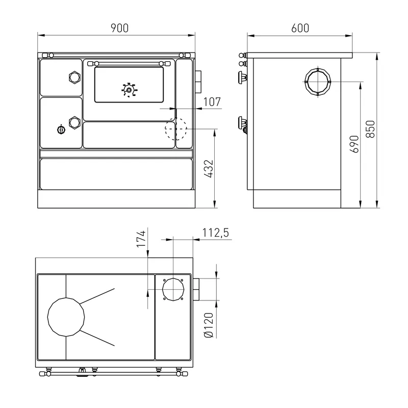 Westminster K76-90 cuisinière à bois acier blanc, droite