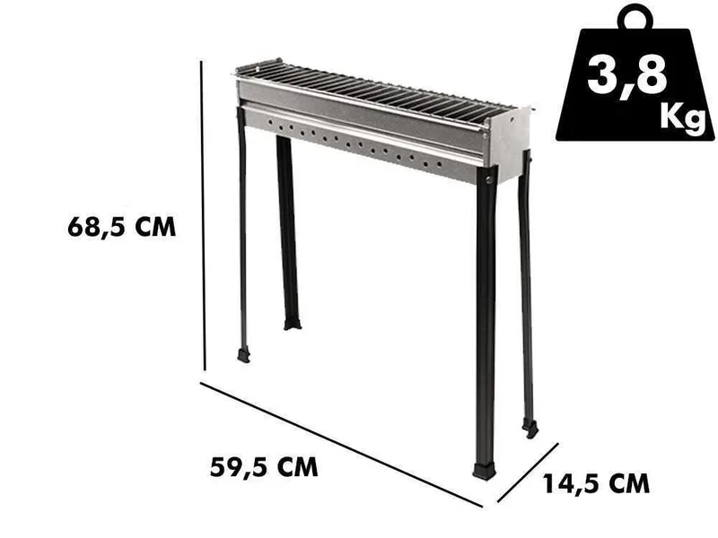 Seven Italy BBQ-60 INOX - Grille pour brochettes à charbon - 60x14 cm