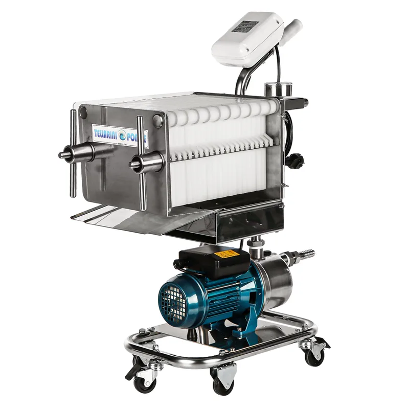 Tellarini CrystalPro Plus 20 - Filtre à plaques pour vin sur chariot - Pompe INOX
