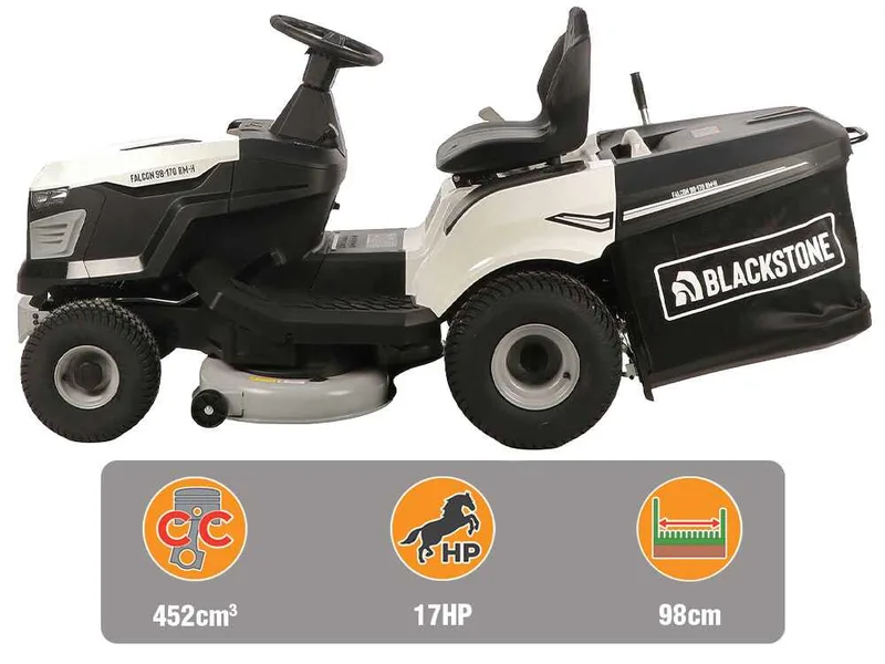 BlackStone FALCON 98-170 RM-H - Tracteur tondeuse avec transmission hydrostatique - Bac de ramassage - Mulching
