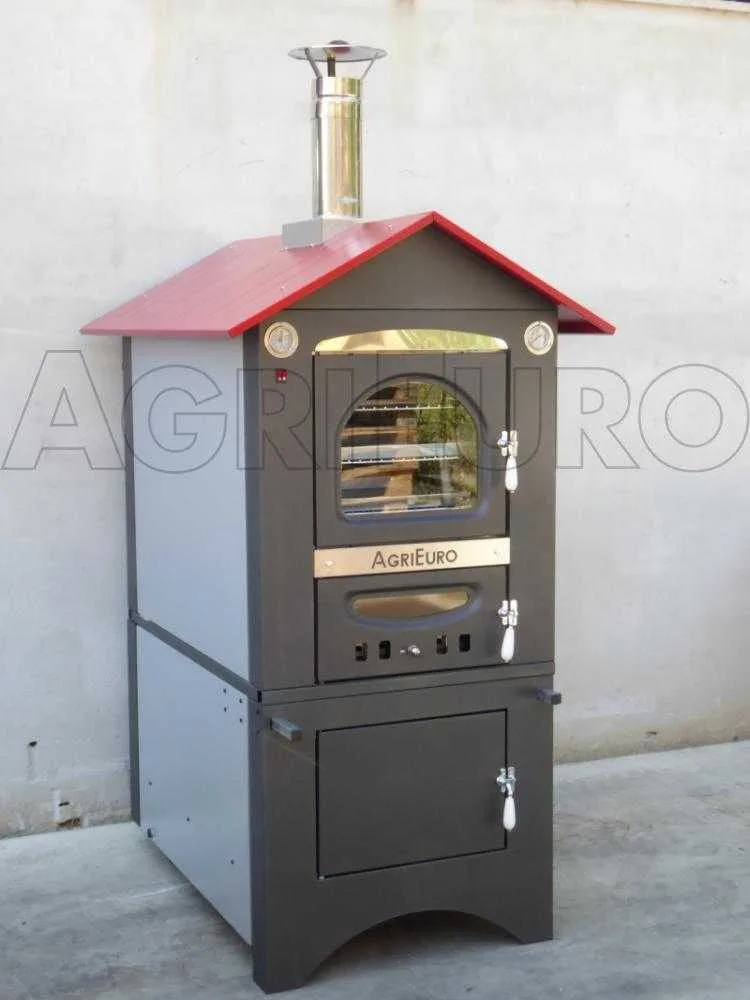 AgriEuro Medius Plus 100 EXT - Four à bois en acier d'extérieur - Ventilé - Toit rouge