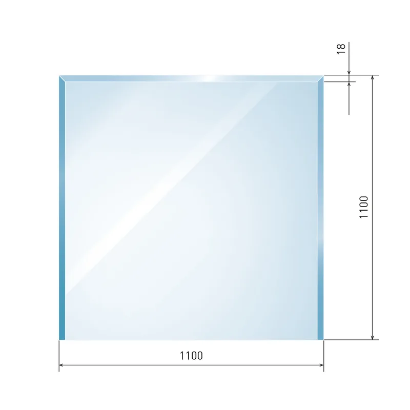 Plaque de verre Raik Kamin carrée avec facette incluse.