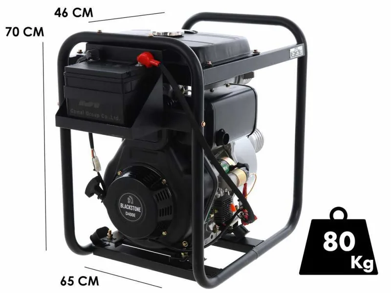 Pompe thermique diesel Blackstone BD 10000ES raccords 100 mm - 4 pouces - démarrage électrique - réservoir de 14 litres - Euro 5