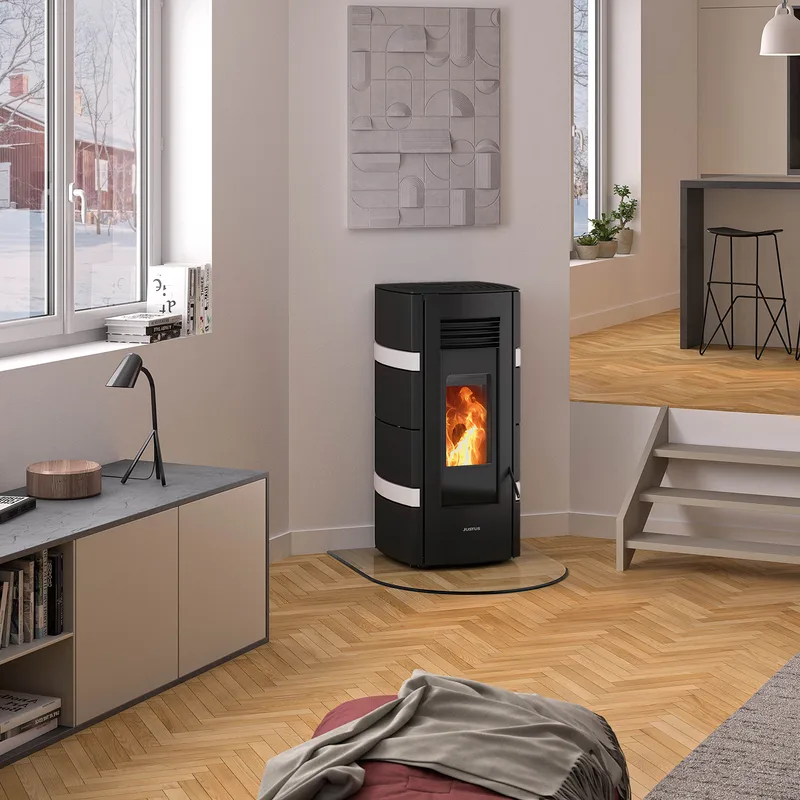 Justus Sia poêle à granulés acier noir / conStone blanc