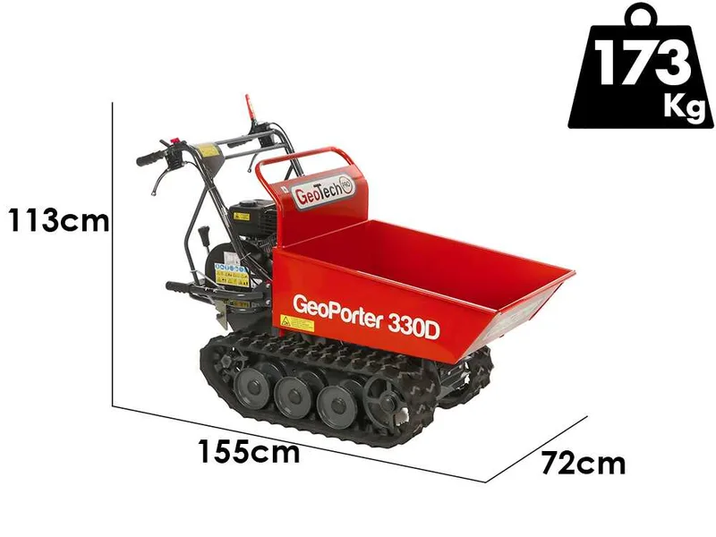 GeoTech Pro GeoPorter 330D - Brouette motorisée à chenilles à 6 galets avec benne dumper - 300 kg