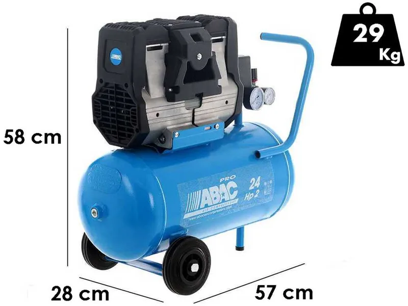 Abac pole position OS20P - Compresseur d'air électrique monophasé silencieux, sans huile - Moteur 2 CV - 24 L