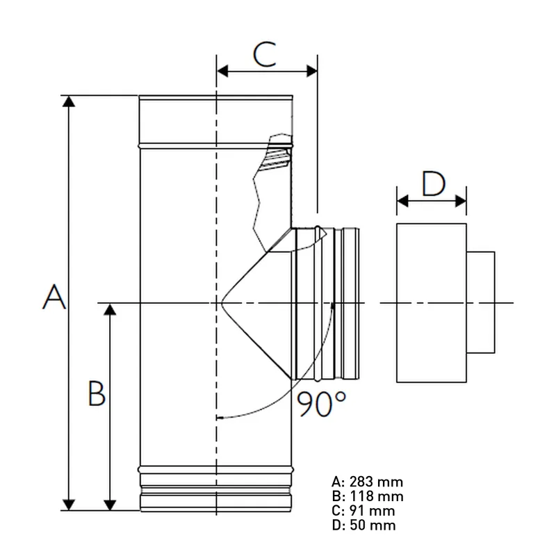 Schiedel PRIMA PLUS té d’inspection 90° H1 Ø113 mm simple paroi mat