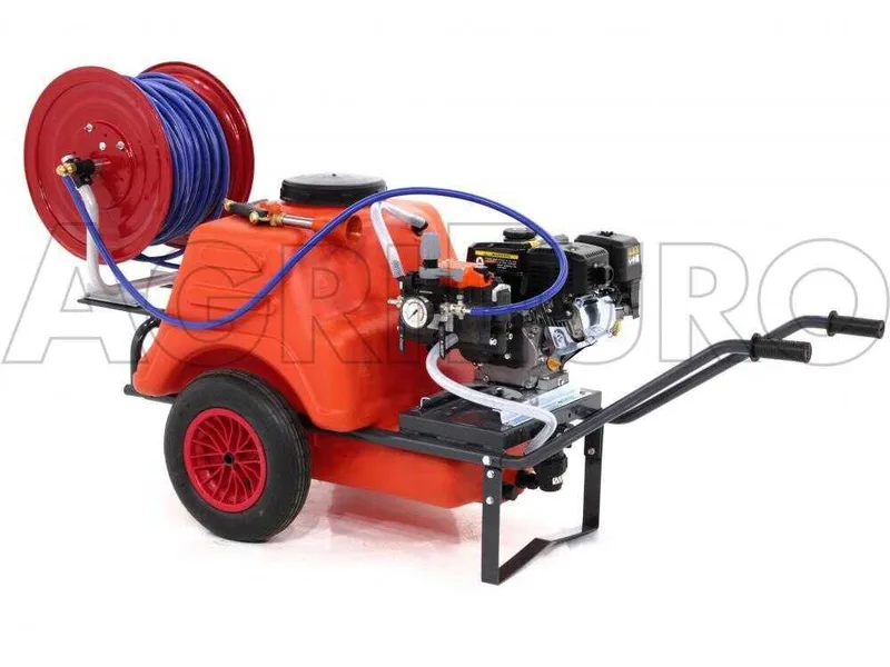 Groupe motopompe de pulvérisation Comet MP 30 Loncin G200F sur chariot Dal Degan avec réservoir 150 l