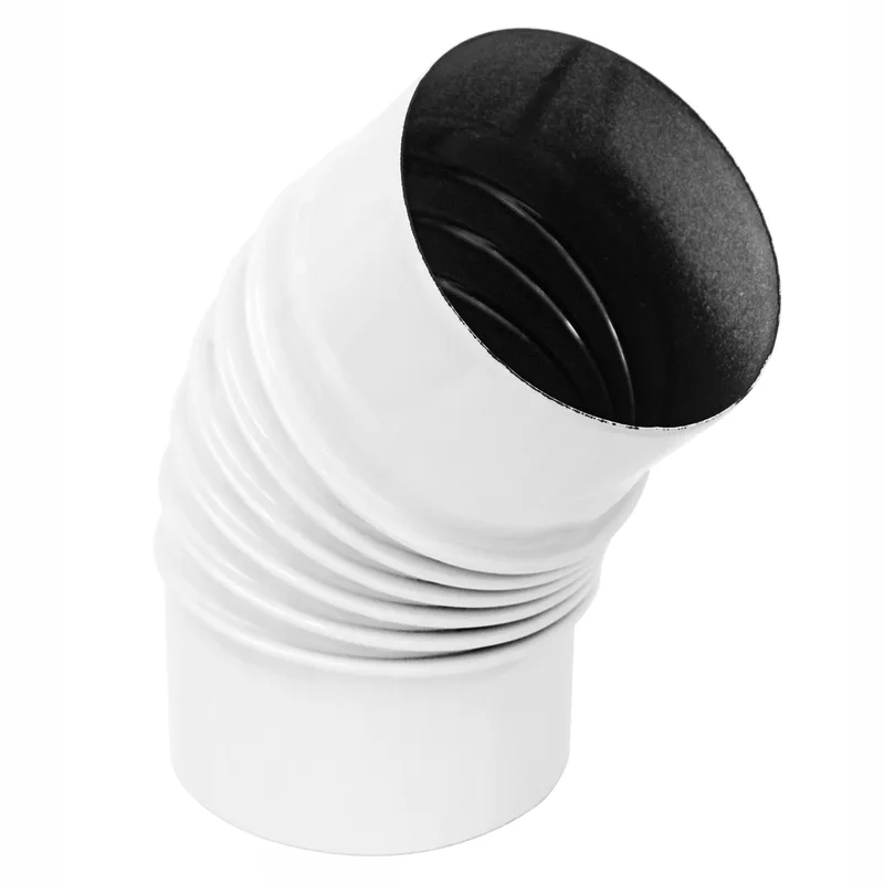 Coude de conduit de fumée / Coude de tuyau de poêle émaillé 150 mm - Coude 45° nervuré blanc