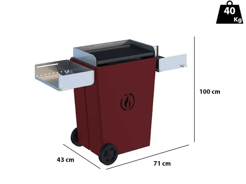 Linea VZ Party Rosso (rouge) - Barbecue pyrolytique à pellets sur roues