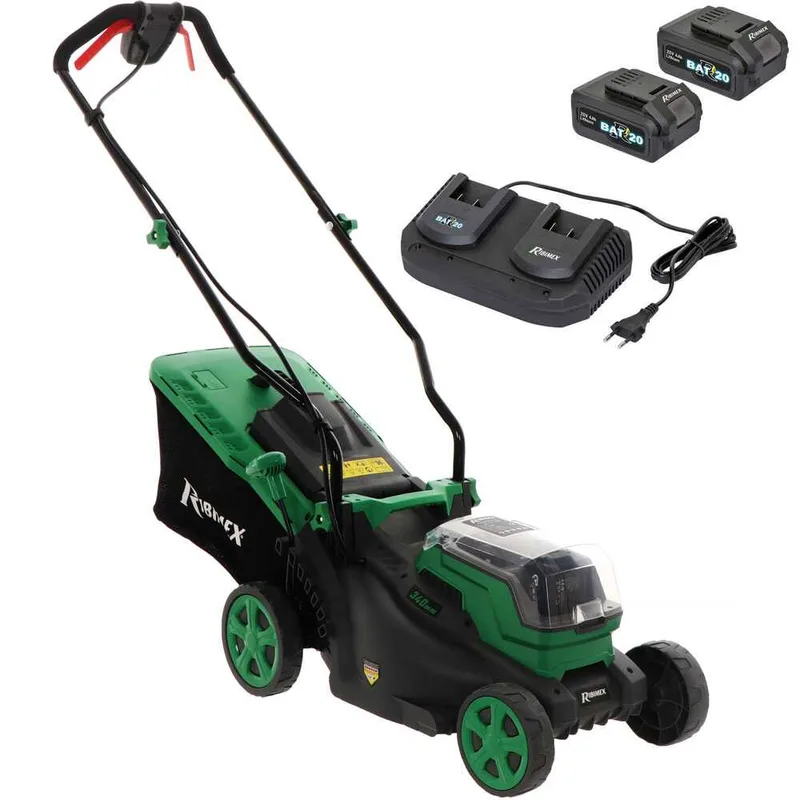 Tondeuse à poussée à batterie RIBIMEX PRBAT20-TON33 - Batterie de 2x20V 4Ah - Largeur de coupe 34 cm