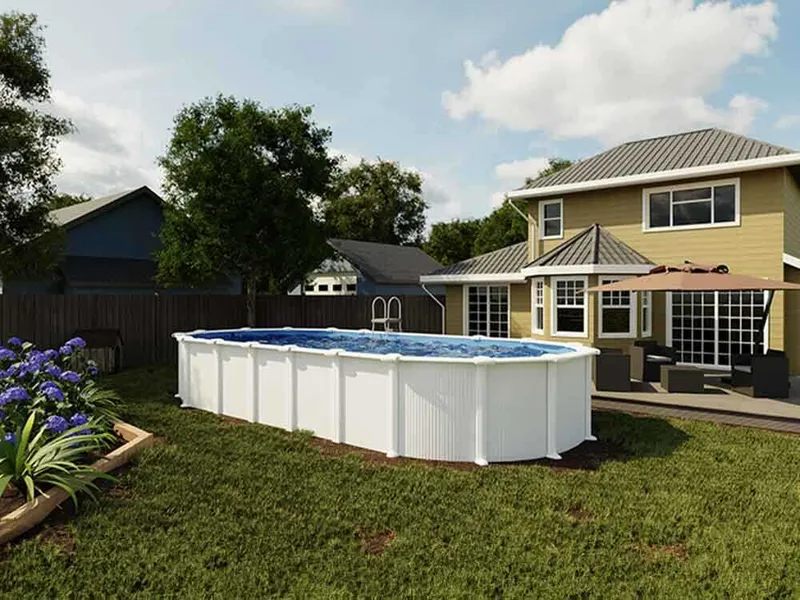 Gre Haiti Ovale 800 x 470 x 132 cm - Piscine hors-sol en acier - Traverses enterrées