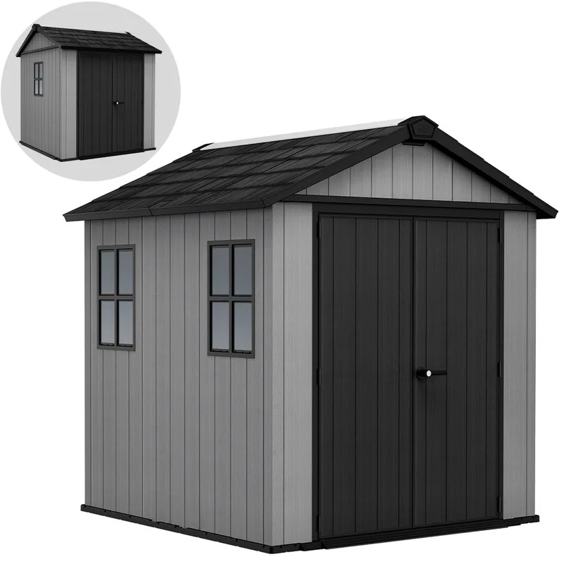 Keter Newton plus 757/775 gris - Abri de jardin avec fenêtres - 230 × 223,8 × 246 cm