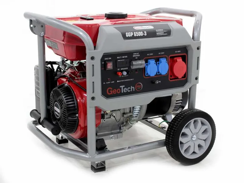 GeoTech Pro GGP 6500-3 - Groupe électrogène sur chariot avec AVR 5.5 kW - Continue 5 kw Triphasé