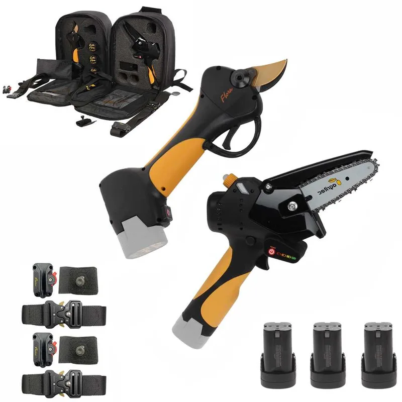 Agritec Flora PCP100A + PC32 – Kit élagueuse sur batterie + sécateur électrique – 3 batteries 14,4 V 2,5 Ah – Diamètre de coupe 32 mm