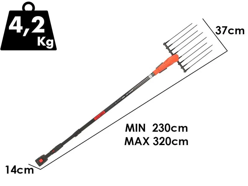 Aima Special ONE Cordless - Peigne vibreur électrique à batterie - Perche télescopique en aluminium - 230 à 320cm - 2 x 21 V 9 Ah