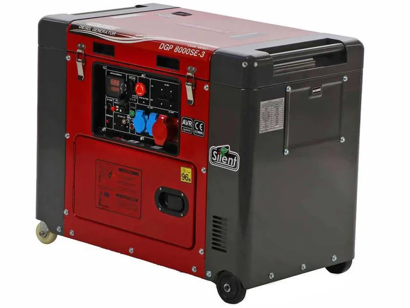 GeoTech Pro DGP8000SE-3 - Groupe électrogène diesel silencieux sur chariot avec AVR 6 kW - Continu 5.5 kW Triphasé