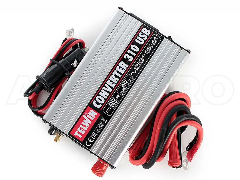 Telwin Converter 310 - Convertisseur à onduleur USB de courant de 12V CC à 230V CA - 2 ports USB - 300w