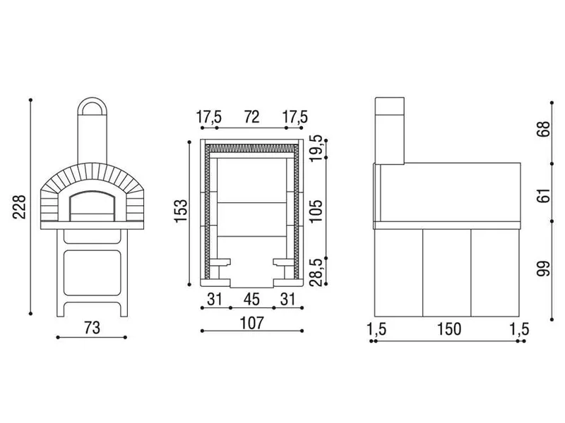 Linea VZ Pozzuoli - Four à bois d'extérieur avec base en ciment - avec chambre de cuisson 72x105 cm