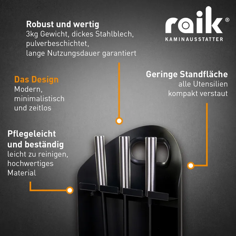 Raik Serviteur de cheminée Ludwig Set 4 pièces Noir