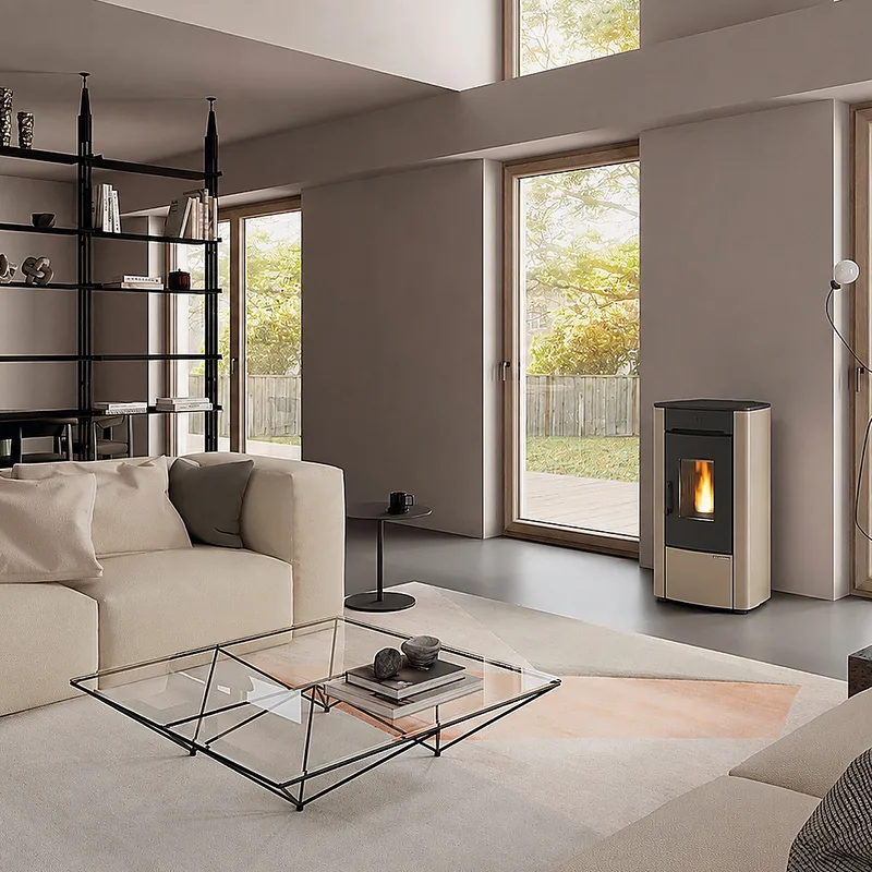 Extraflame Angelica Junior Poêle à pellets taupe mat – façade fonte, Wi-Fi