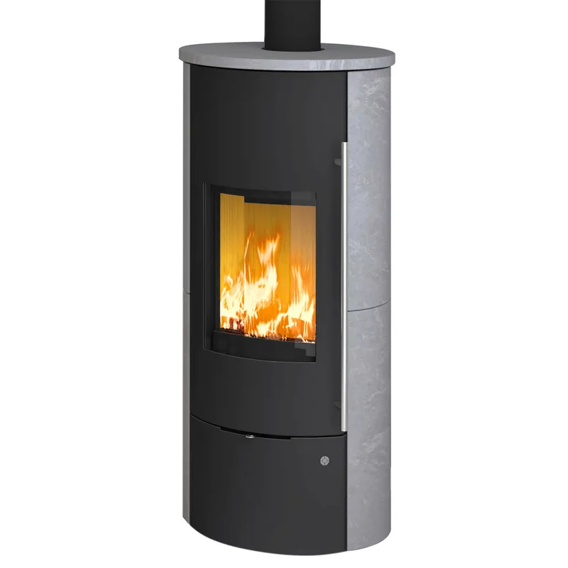Olsberg Tolima Aqua II Compact Poêle à bois avec échangeur d'eau Acier Noir | Revêtement en pierre naturelle Serpentine