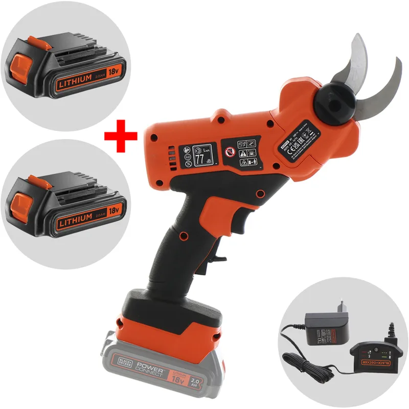 Sécateur de taille à batterie Black & Decker BCPP18D1-QW - Batterie de 18V 2Ah + une batterie 18V 2Ah - Diamètre de coupe 25 mm