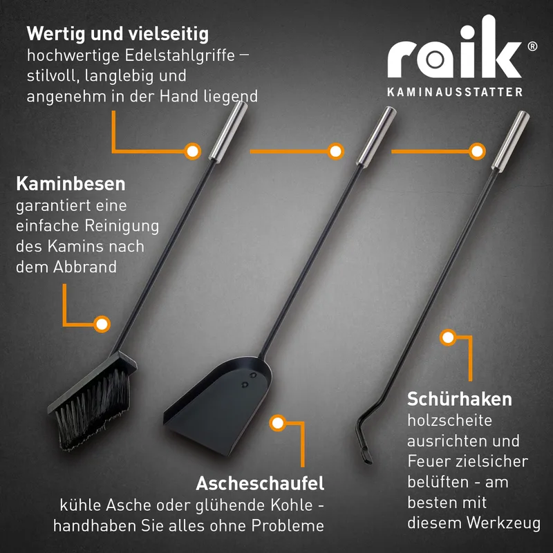 Raik Serviteur de cheminée Ludwig Set 4 pièces Noir