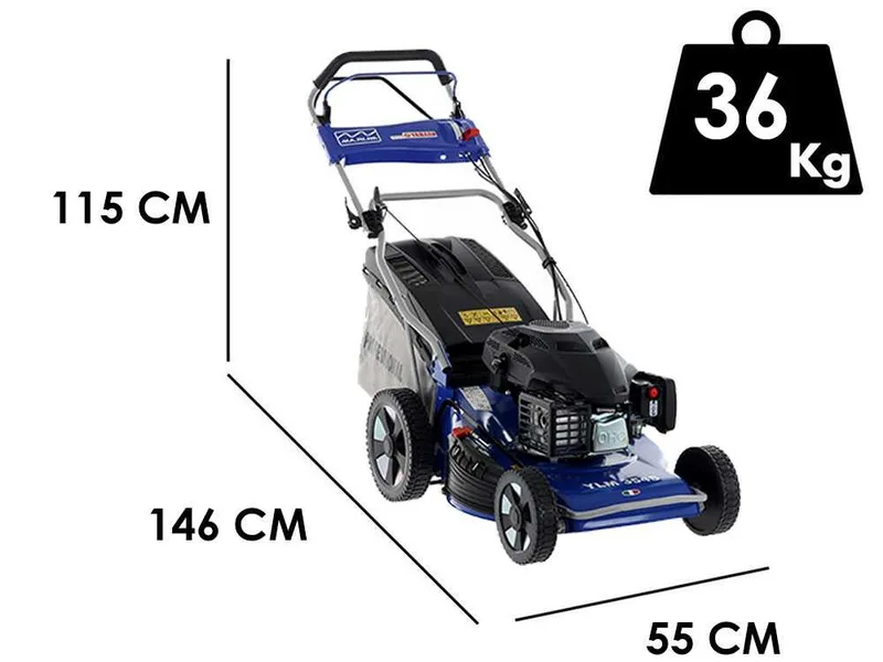 Ma.ri.na Systems YLM 354 S - Tondeuse à gazon thermique tractée - Coupe 52 cm - Moteur Yamaha MA190 - 4 en 1