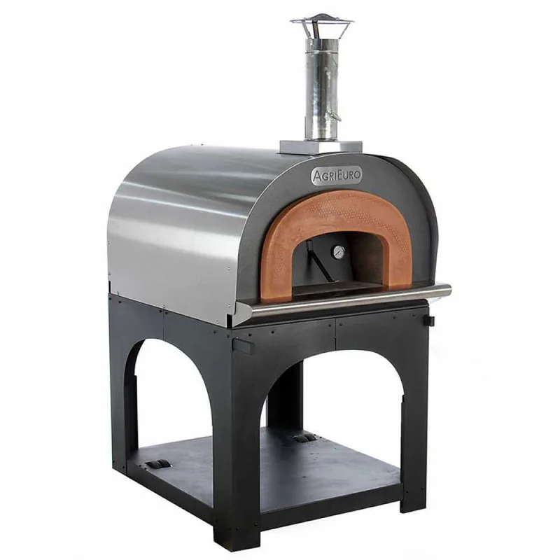 AgriEuro Cibus Inox 1000 - Four à bois pour pizza d'extérieur avec chambre de cuisson Ø 100 - Capacité de cuisson : 6 pizzas