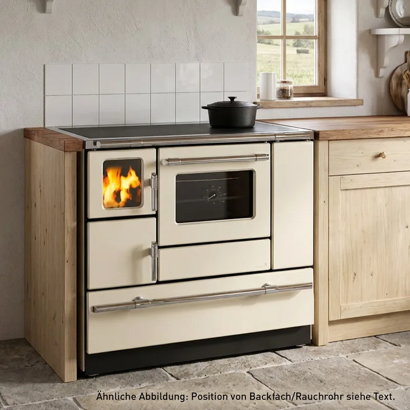 Wamsler K 138 F Cuisinière à bois à gauche crème beige avec plaque vitrocéramique