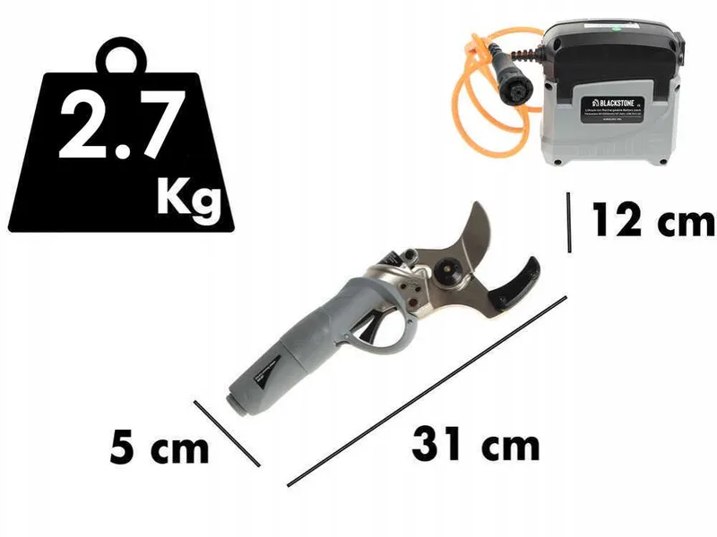 Sécateur électrique de taille BlackStone 500-BP avec perche BlackStone 30-H de 2 mt - Coupe à enclume - Diamètre de coupe 40 mm