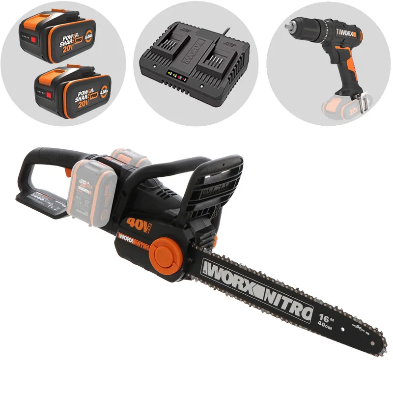 Worx WG385E nitro - Tronçonneuse à batterie - 2 x 40V 4Ah - Lame de 40 cm