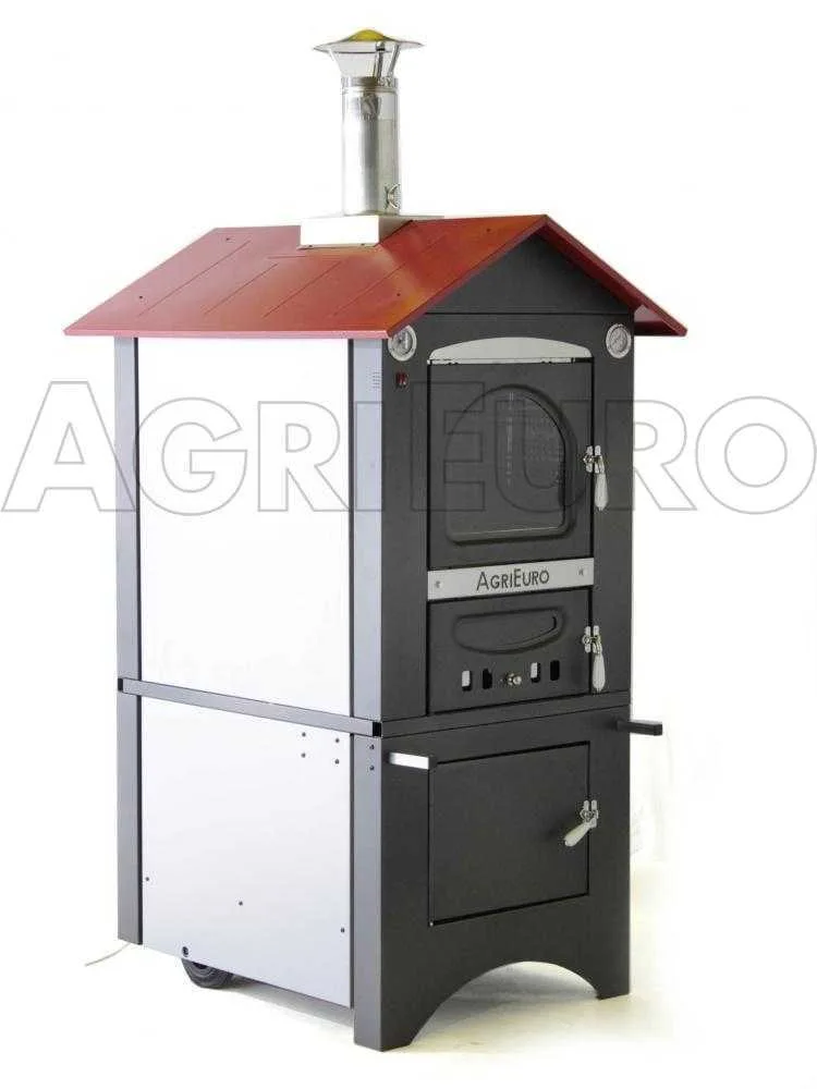 AgriEuro Medius 80 EXT - Four à bois en acier d'extérieur - Ventilé - Toit rouge