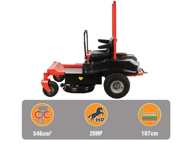 GeoTech ZTM 107-200 - Tracteur tondeuse professionnel à zéro rayon de braquage - Éjection latérale - Moteur 546 cm³