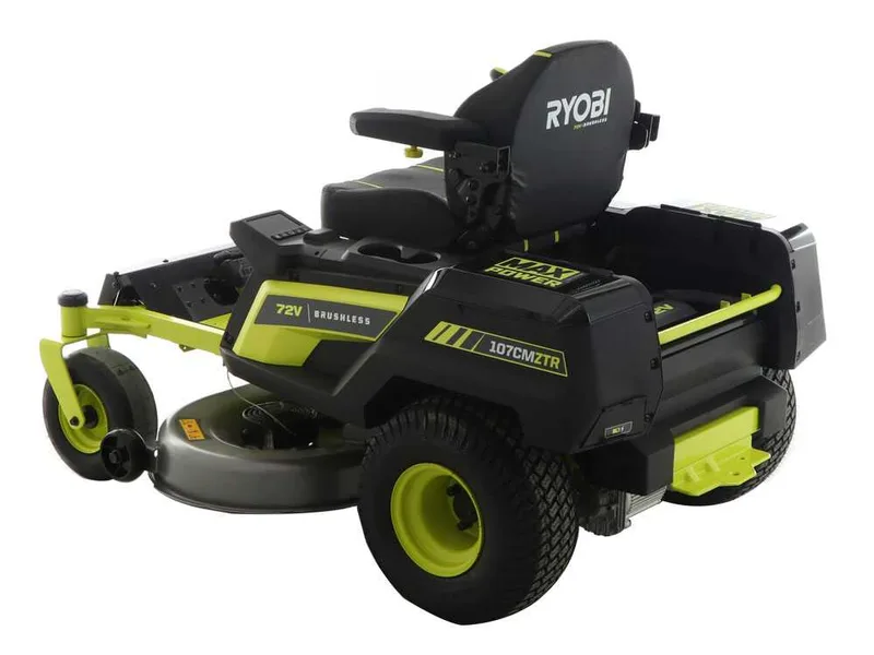 Ryobi ZTRX107 - Tracteur tondeuse sur batterie rayon de braquage zéro - 72V/20Ah - coupe de 107cm - 2en1
