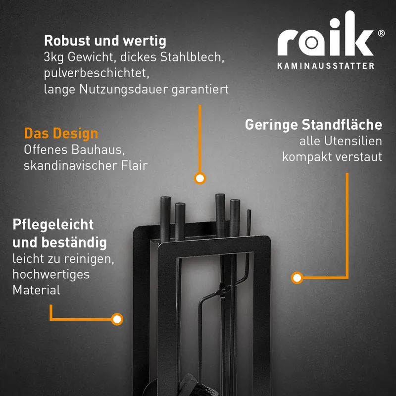Raik Ensemble d'Accessoires de Cheminée Theodor, 4 pièces, noir