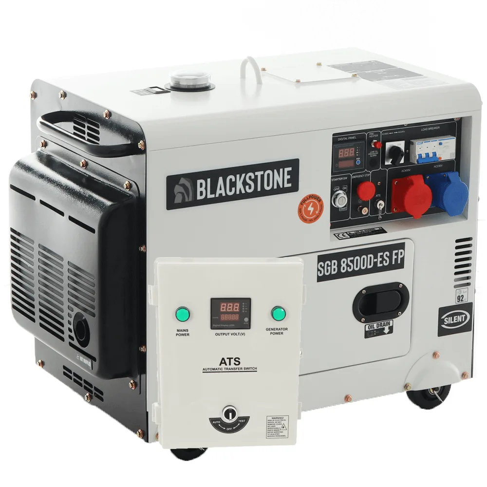 Blackstone SGB 8500 D-ES FP - Groupe électrogène diesel insonorisé avec AVR 6.3 kw - Continue 6 kW Full-Power + ATS triphasé
