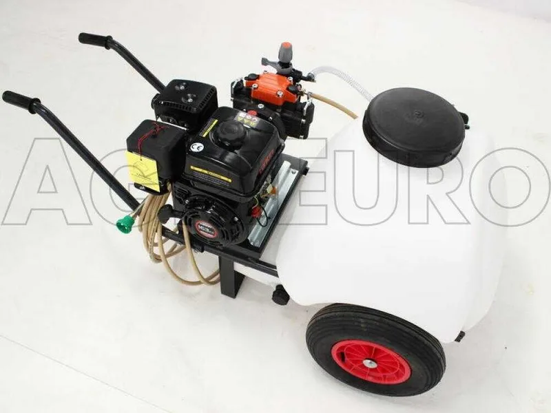 Groupe motopompe de pulvérisation Comet MP 30 - Loncin G 200 F sur chariot réservoir 120 lt avec crochet
